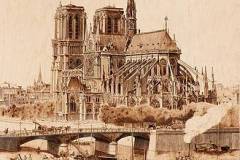 "Notre Dame de Paris"  circa 1820  Pyrography on Maple wood