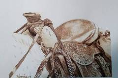 "Saddle Burn"   Pyrography on paper