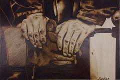 "Working Hands"  Pyrography on wood